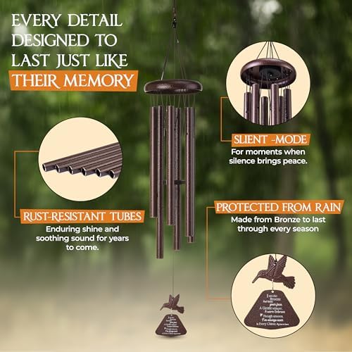 32 inch Bronze Hummingbird Memorial Wind Chimes for Loss of Loved One - Image 5