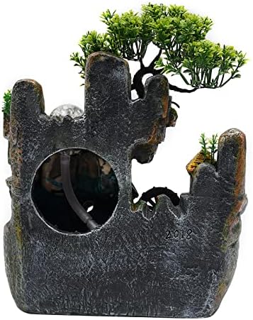 LuuChain Rockery Water Fountain Tabletop Mountain Cascading Waterfalls Indoor Resin Small Waterfall Fountain with LED Lamp for Office Iving Living Room Office Decoration - Image 5