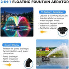 AirWire Pond Fountain Aerator, 1HP 750W 15000GPH 110V High Flow Floating Pond, Pure Copper Motor & Stainless Steel Body, with Timer & 100' Power Cord + 2x100' Guide Ropes for Pond Lake, 2 RGB Lights - Image 4