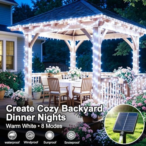 KNONEW 203FT 600LED Solar Fairy String Lights Outdoor Cool White 8 Modes - Image 2