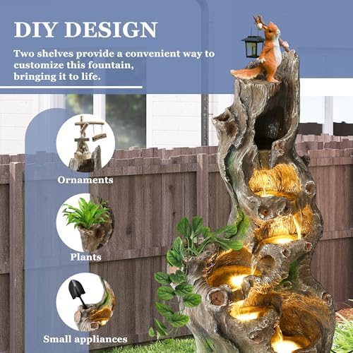 Grepatio Outdoor 6 Tier Cascading Water Fountain, 40" H Water Feature Fountain with 5 LED Lights, Large Outdoor Water Fountain with Realistic Tree Trunk Look for Garden Patio Backyard - Image 4