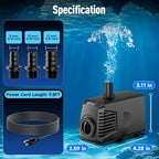 POPOSOAP 880GPH Submersible Water Pump, Water Fountain (85W 3200L/H) with 10.5FT High Lift Adjustable & 3 Nozzles & 16.4FT Cord, Ultra Quiet Aquarium Pump for Pond Fountain Waterfall Hydroponics-Q105 - Image 7