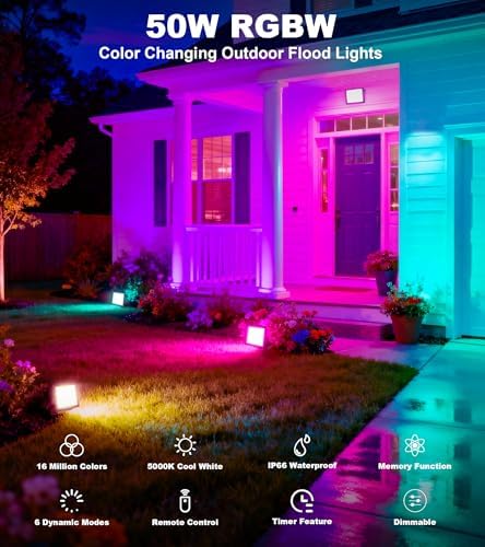 TigQiang 4 Pack 50W RGB Flood Light, IP66 RGB floodlight for Halloween - Image 2