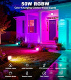 TigQiang 4 Pack 50W RGB Flood Light, IP66 RGB floodlight for Halloween - Image 2