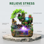 Tabletop Fountain Resin Indoor Home Decoration, 12LED Color Lights Waterfall Fountain 110V Desktop Fountain, with Atomizer, Small pots and Fish Tanks, Rockery Water Fountain for Bedroom Relaxation. - Image 3