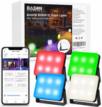 BASON LIGHTING Smart RGBW Flood Lights, Outdoor Ground Lights, 12V Power Adapter Low Voltage Led Landscape Spotlights, IP65 Pathway Light Wired with App Control, 48 Scene Modes, Patio Light, 4 Pack by BASONLIGHTING