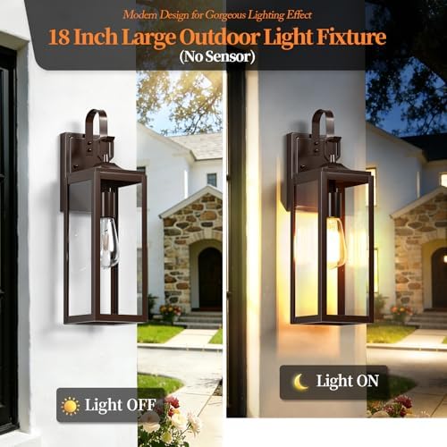 18'' Large Outdoor Wall Lights 2 Packs, Brown Exterior Lighting Fixtures - Image 2