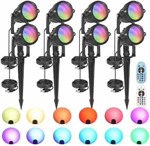 Halloween Christmas Spotlight Outdoor: 10W RGBW LED Landscape Lights Spot Lights Outdoor for Yard Garden Decor Spotlight, Landscape Lighting with 16 Color Changing and Remote IP68 Waterproof (8) by Agdjasa