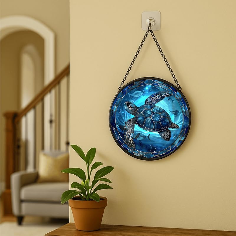 Stained Glass Window Hanging - Blue Rose and Vintage Frame Sun Catchers Indoor Stained Glass Panels Wall Decor for Mom, Wife, Lovers, Festive, 11.8in - Image 6