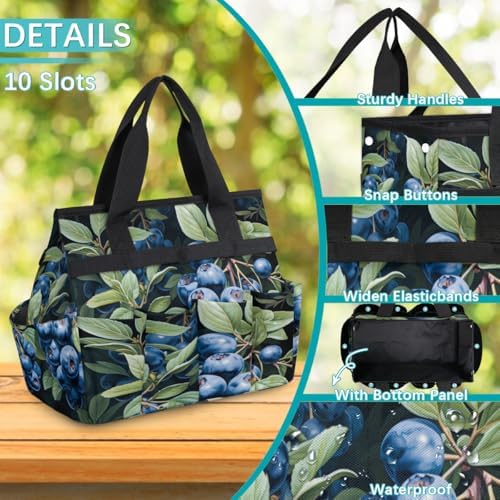 Fruit Printing Garden Tool Bag Organizer Heavy Duty Blueberry Leaves Gardening Tote Bag with 10 Pockets for Women Men Gardening Gifts - Image 5