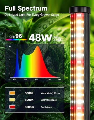 OUTON Standing Grow Lights for Indoor Plants, 48W Full Spectrum Plant Light - Image 2