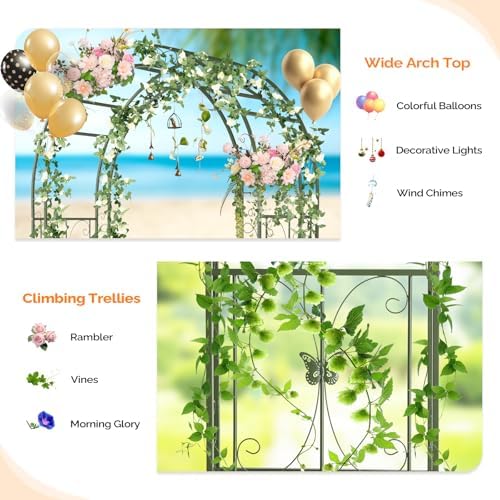 VINGLI Garden Arbor, Arch Archway for Wedding Ceremony Party, Steel Garden Trellis for Plant Climbing, Christmas Garden Decorations Pergola for Garden, Backyard, Lawn (75.5x22.8x94.5) (Olive Green) - Image 4