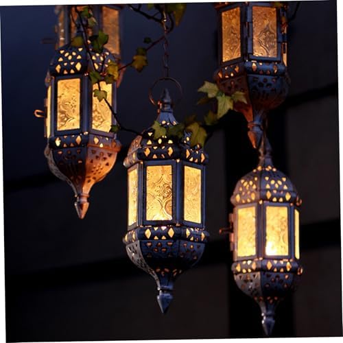 2Pcs Moroccan Lantern, Hollow Vintage Hanging Candle Lantern Metal Ramadan Decorations for Home Indoor Outdoor - Image 7