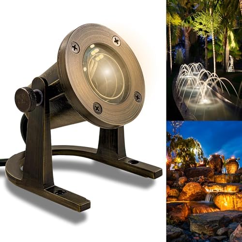 Underwater Light 172 - Solid Brass Underwater Pond Lights LED Submersible Waterfall Pool Pond Fountain Lighting Long Lasting IP 68 Waterproof Lighting with Connectors (No Bulb) by MIKSolutions