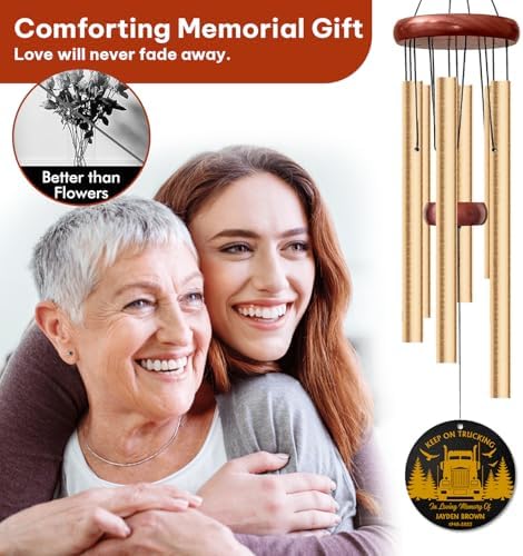 Personalized Trucker Memorial Wind Chime – “Keep On Trucking” Custom Name & Years – Outdoor Sympathy Gift for Truck Drivers – Remembrance Windchime for Loss of Loved One, Memorial Garden Décor - Image 5