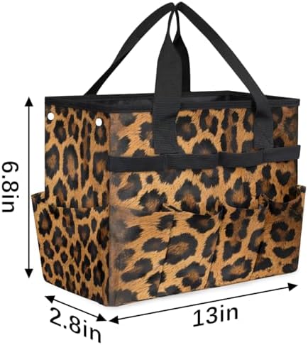 Leopard Print Garden Tool Bag Organizer Heavy Duty Wild Safari Skin Pattern Gardening Tote Bag with 10 Pockets for Women Men Gardening Gifts - Image 4