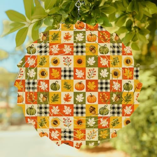 12 Inch Thanksgiving Wind Spinner for Yard and Garden, Fall Pumpkin Sunflower Maple Leaves Plaid Hanging Ornaments Outdoor 3D Kinetic Wind Sculpture Spinners Indoor Outdoor Patio Décor Ornaments Gift - Image 2