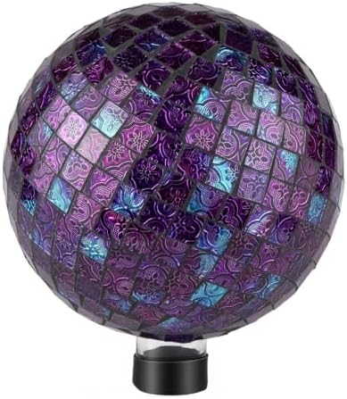 Lily's Home Colorful Mosaic Glass Gazing Ball, Designed with a Stunning Holographic Petal Mosaic Pattern to Bring Color and Reflection to Any Home and Garden, Purple Mirrors (10" Diameter) by LilysHome