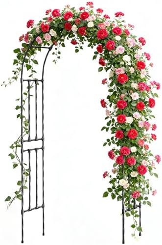 Miory Garden Arch Trellis for Climbing Plants, 1.3x7.9ft Steel with UV-Resistant PE Coating Arbor Outdoor, Vertical Support for Vines Flowers Vegetable, Wedding Archway (Black) by Miory