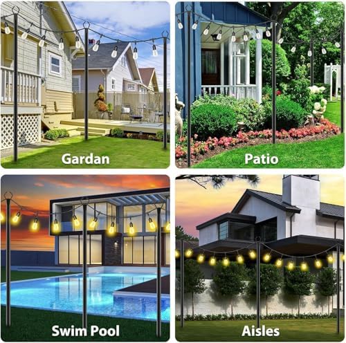 AILBTON 10Ft Exterior Light Poles 6 Pack, Durable Metal String Light Posts for Outdoor Use, Equipped with Fixed Brackets for Yard, Terrace, and Garden Lighting Decor and Backyard - Image 2