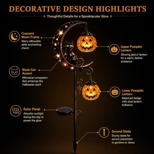 New Pumpkin Moon Garden Stake Light, Black Cat Garden Stake Light，C - Image 5