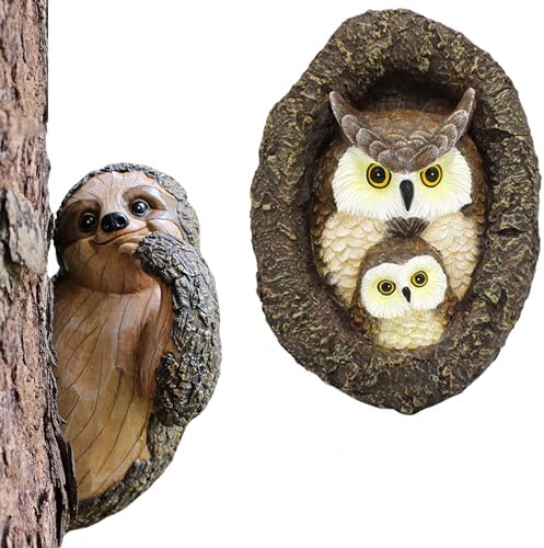 Whimsical Tree Faces Bundle - Handcrafted Tree Trunk Decor Set for Outdoor Gardens and Yards by Colomix