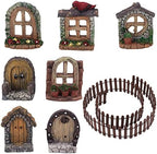GORGECRAFT Miniature Fairy Garden Doors and Windows Resin Dollhouse Building Accessories Including Imitation Wood Door Window & Garden Fence for Micro Landscovere Decoration by GORGECRAFT