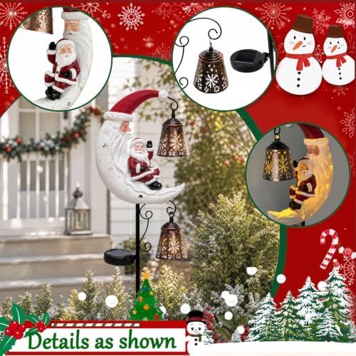 Christmas Santa & Snowman Moon Solar Garden Stake Light for Outdoor Decor - Image 3