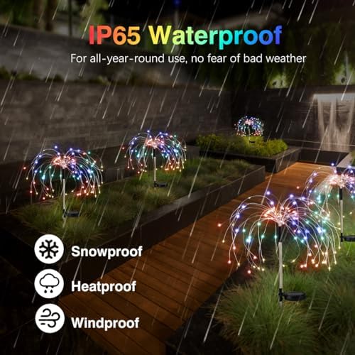 Lewondr 4 Pack Firework Solar Garden Lights Outdoor 8 Modes - Image 4