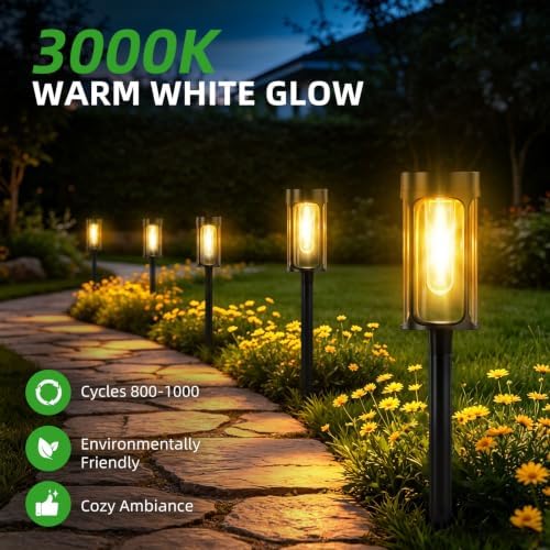 Solar Lights Outdoor, 12 Pack Waterproof IP65 Auto On/Off Solar Pathway Lights 3000K for Garden, Landscape, Path, Yard, Patio, Driveway,Walkway Decor, Landscape Lighting - Image 4