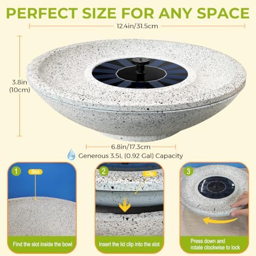 Solar Bird Bath Fountain, 12.5" Faux Granite Bowl, 6 Nozzles for Outdoors - Image 2