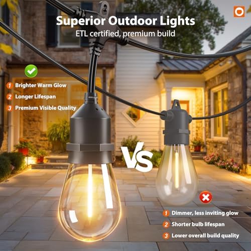 addlon 50FT Outdoor String Lights with Remote Dimmable Waterproof Patio - Image 4