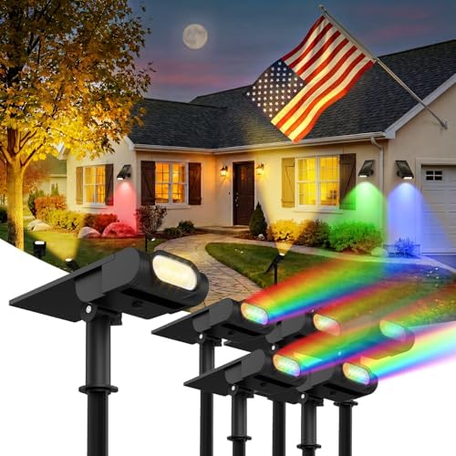RGB Christmas Solar Spot Lights Outdoor, 12 RGB Color Modes Landscape Light Waterproof IP67 with Remote Control, 2-in-1 Color Changing RGB/Cool/Warm White for Yard Garden Garden (6 Pack) by Brthera
