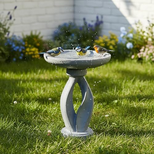 SKYFIRE 21.85 Inch Tall Pedestal Bird Bath, Fibre Reinforced Concrete Birdbath with Twisted Base, Weather Resistant & Durable Bird Bath for Garden Patio Lawn Backyard, Gray by SKYFIRE