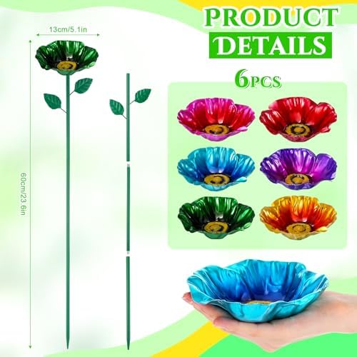 LemonRoad 6 Pcs Metal Flower Bird Baths with Stake for Garden Multicolor - Image 2