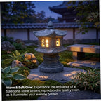 Pagoda Garden Statue, Japanese Pagoda Lantern Solar Garden Statue - Waterproof Resin Outdoor Lawn & Patio Decor (Gray) - Image 4