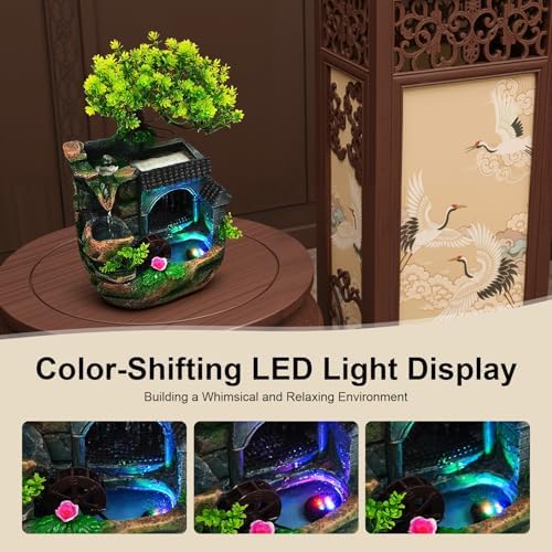 Indoor Tabletop Waterfall Fountain,11.8in LED Desk Resin Rockery - Image 4