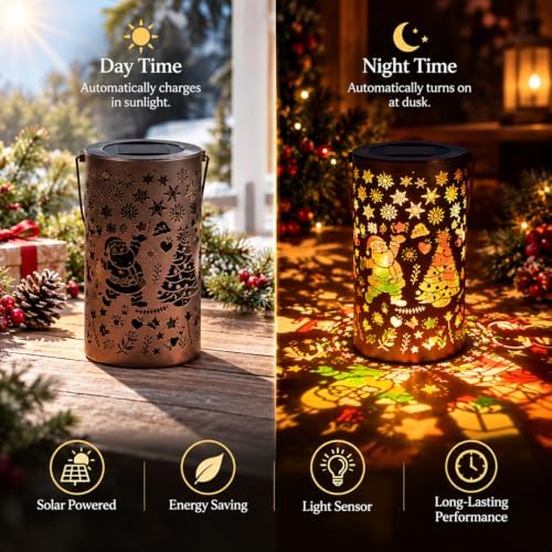 Solar Christmas Lanterns Outdoor 2 Pack, Multicolor Hanging Metal Lights - Image 4