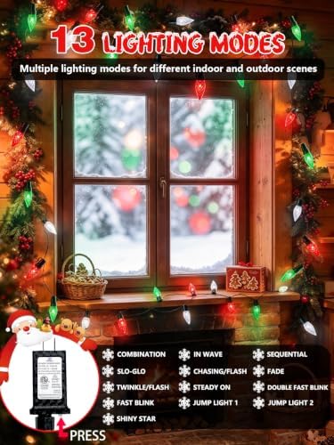 Connectable C6 Christmas Lights Outdoor String 78FT 240 LED Red White Green - Image 4