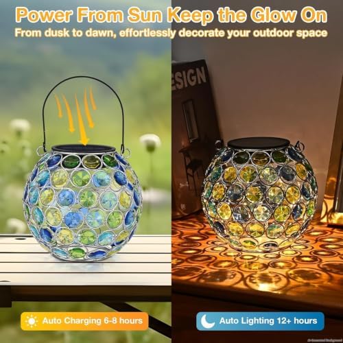 2 Pack Crystal Mosaic Solar Hanging Lantern Outdoor Garden Light Waterproof - Image 4