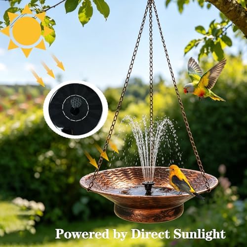 12.6" W Hanging Bird Bath with Solar Fountain, Upgraded Metal Bronze - Image 4