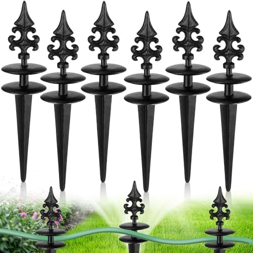 Zonon 6 Packs 12 Inch Garden Hose Guide Stake Heavy Duty Cast Iron Hose Guides Spike Decorative Garden Stakes Protector for Lawn Yard - Keeping Hoses Away from Flower Beds(Classic Style) by Zonon
