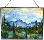 Customized Rectangle Moutain Landscape Stained Glass Window Hanging, Suncatcher for Women, Stained Glass Window Decor Perfect Home Décor by HYPESTYLE