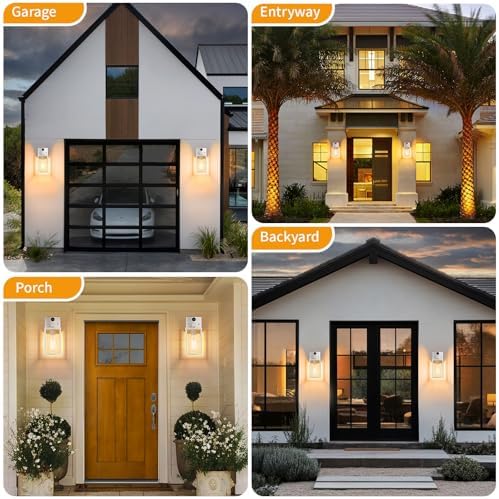2 Pack Silver Motion Sensor Outdoor Light Fixtures Wall Mount, Dusk to Dawn Front Porch Lights for House, Exterior Wall Sconce, Waterproof Lantern Lamp,Outside Coach Light for Garage Entryway Yard - Image 7
