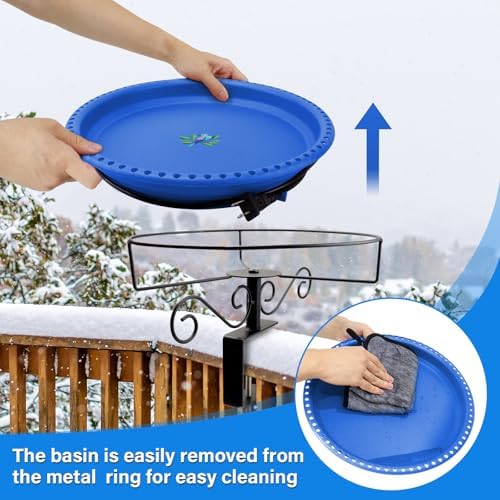 Heated Bird Bath for Outdoors Deck Railing, 100W Heated Birdbath, Blue - Image 2