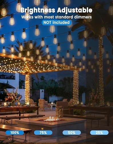110FT(100+10) String Lights Outdoor, 2FT Bulb Spacing, Waterproof Shatterproof Warm White ST38 LED Edison Bulbs, Extension Cord, Plug in Connectable Hanging Patio Lights for Outside, Backyard - Image 7