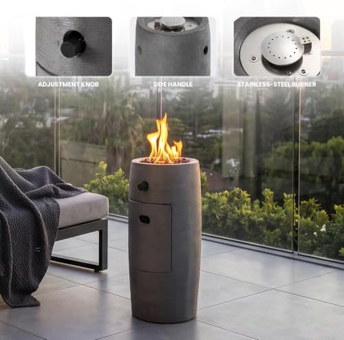 COSIEST Outdoor Propane Fire Pit, 11 inch Small Round Firepit Fire Column w Lava Rocks, Rain Cover for Outside Garden, CSA Certified, 40,000 BTU (Gray) - Image 2