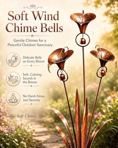 2026 Flamed Copper Three Calla Lilies Garden Stake with Bells, Handmade Metal Flower Rain Catcher Art Decor, Weatherproof Outdoor Yard Sculpture for Lawn, Patio and Pathway Decoration - Image 4