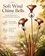 2026 Flamed Copper Three Calla Lilies Garden Stake with Bells, Handmade Metal Flower Rain Catcher Art Decor, Weatherproof Outdoor Yard Sculpture for Lawn, Patio and Pathway Decoration - Image 4