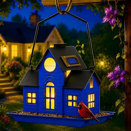 Solar Bird Feeders for Outdoors Hanging,Metal Cardinal Bird House Feeder with Solar Powered Lantern Light,Wild Cardinal Birdfeeder Waterproof Decor for Garden Yard Outside,Gift for Grandma Mom - Image 3